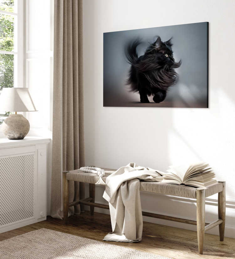 Canvas Art Print AI Maine Coon Cat - Walking Animal With Long Black Hair - Horizontal 150139 additionalImage 4