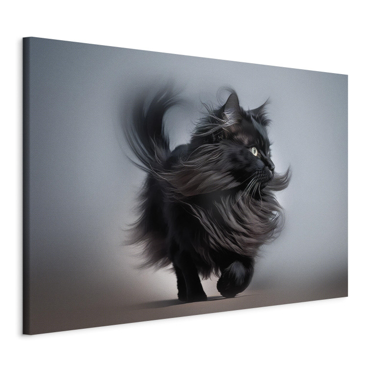 Canvas Art Print AI Maine Coon Cat - Walking Animal With Long Black Hair - Horizontal 150139 additionalImage 2