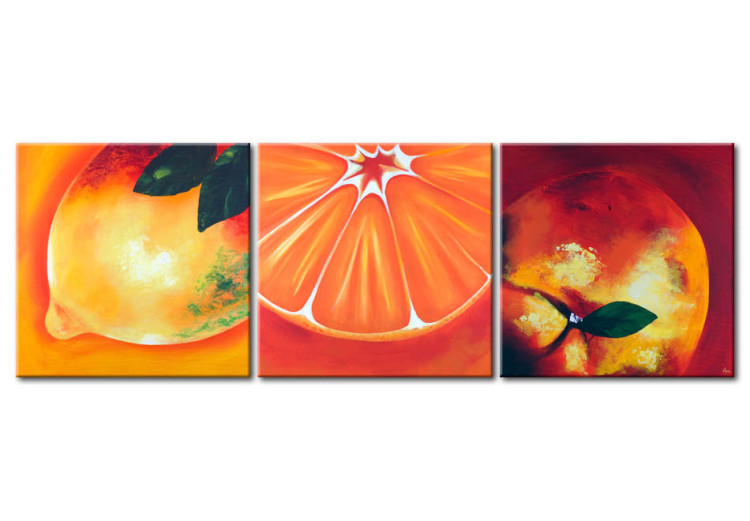 Canvas Art Print Three Citrus Fruits (3-piece) - refreshing motif in orange colors 46839