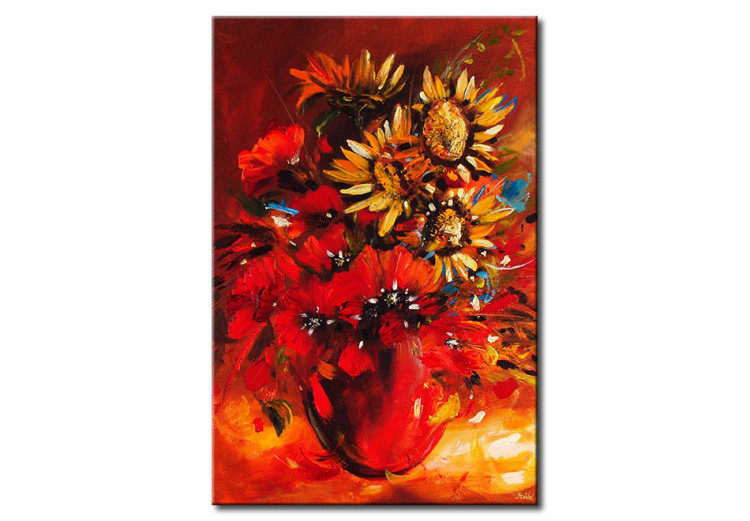 Canvas Art Print A bouquet of wild flowers - a floral motif of sunflowers and poppies 48539