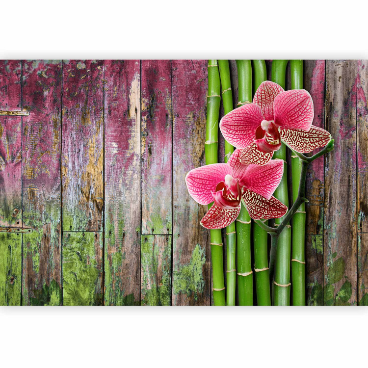 Photo Wallpaper Centered Orchids - Floral Motif on a Wooden Background with Bamboo 60239 additionalImage 5