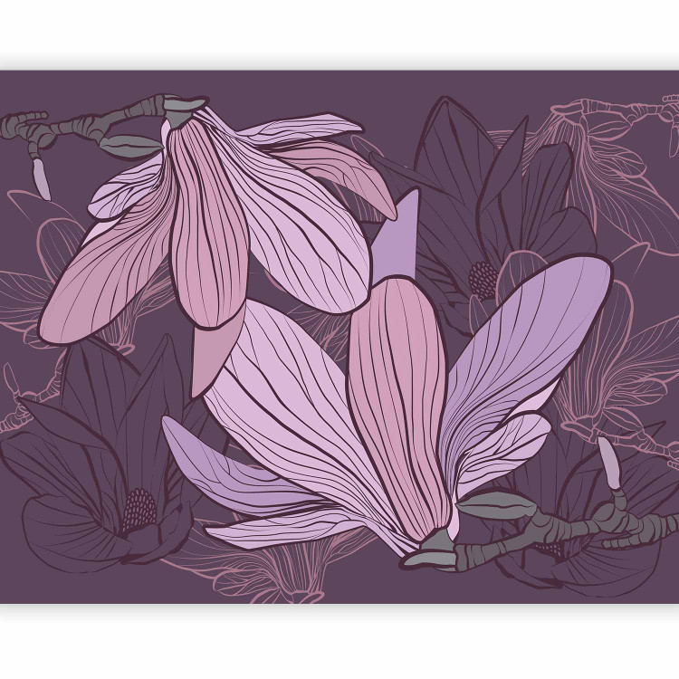 Wall Mural Purple Magnolias - Fantasy with Magnolia Flowers on a Solid Background 60739 additionalImage 5