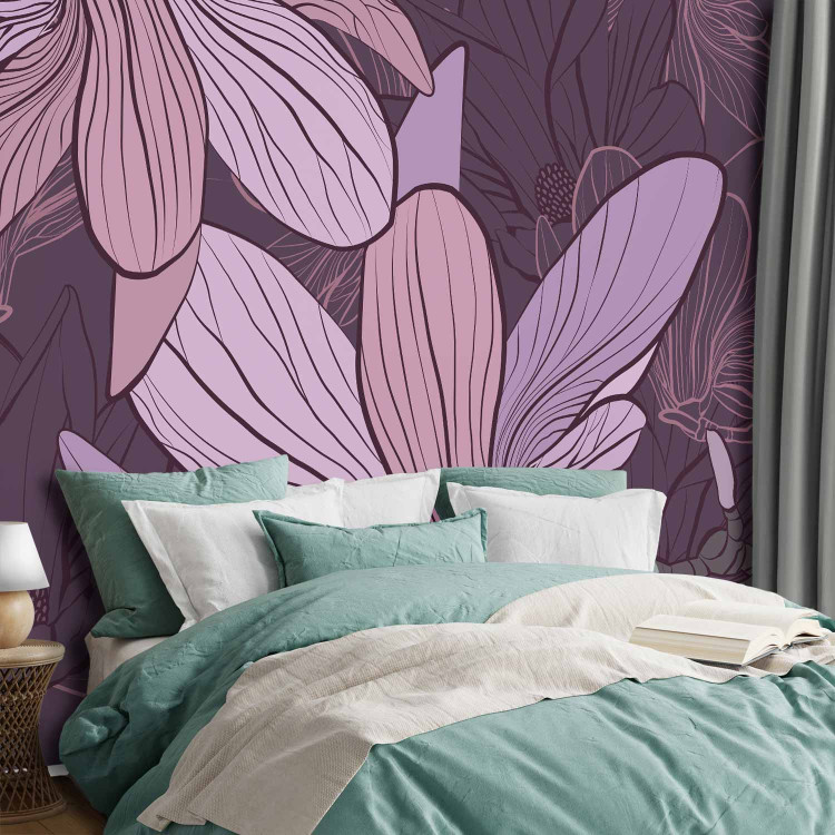 Wall Mural Purple Magnolias - Fantasy with Magnolia Flowers on a Solid Background 60739 additionalImage 2