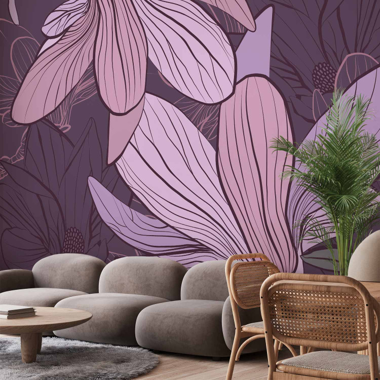 Wall Mural Purple Magnolias - Fantasy with Magnolia Flowers on a Solid Background 60739