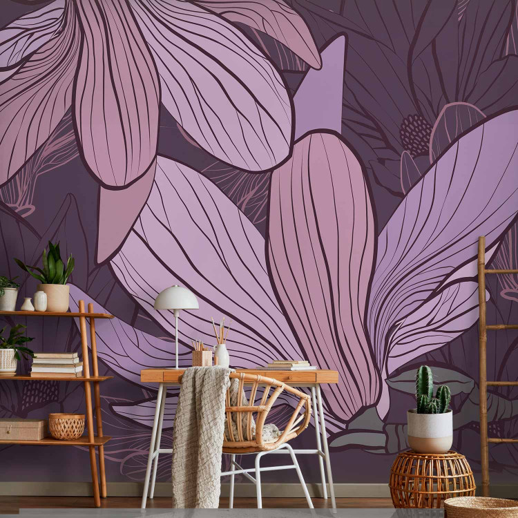Wall Mural Purple Magnolias - Fantasy with Magnolia Flowers on a Solid Background 60739 additionalImage 4
