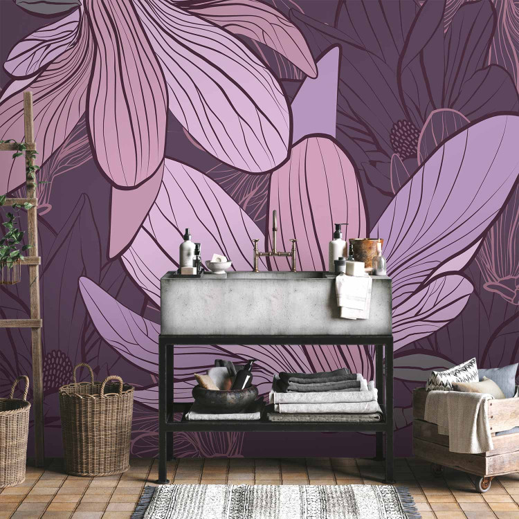 Wall Mural Purple Magnolias - Fantasy with Magnolia Flowers on a Solid Background 60739 additionalImage 8