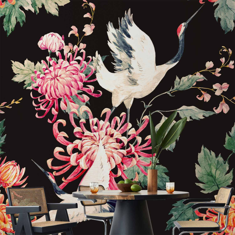 Wall Mural Land of freedom - birds and colourful flowers motif on a black background 98239 additionalImage 6