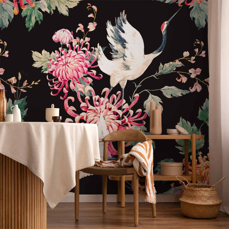 Wall Mural Land of freedom - birds and colourful flowers motif on a black background 98239 additionalImage 4