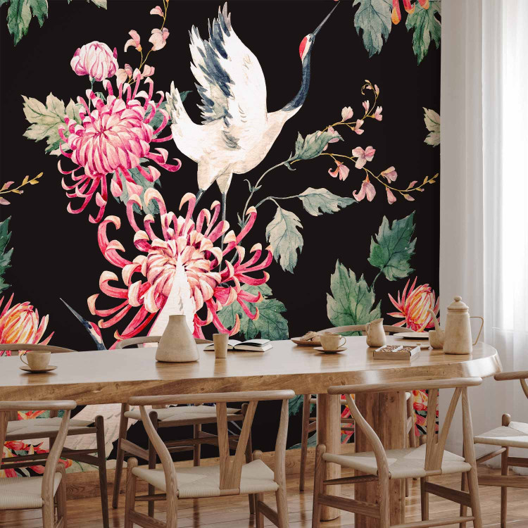 Wall Mural Land of freedom - birds and colourful flowers motif on a black background 98239 additionalImage 7