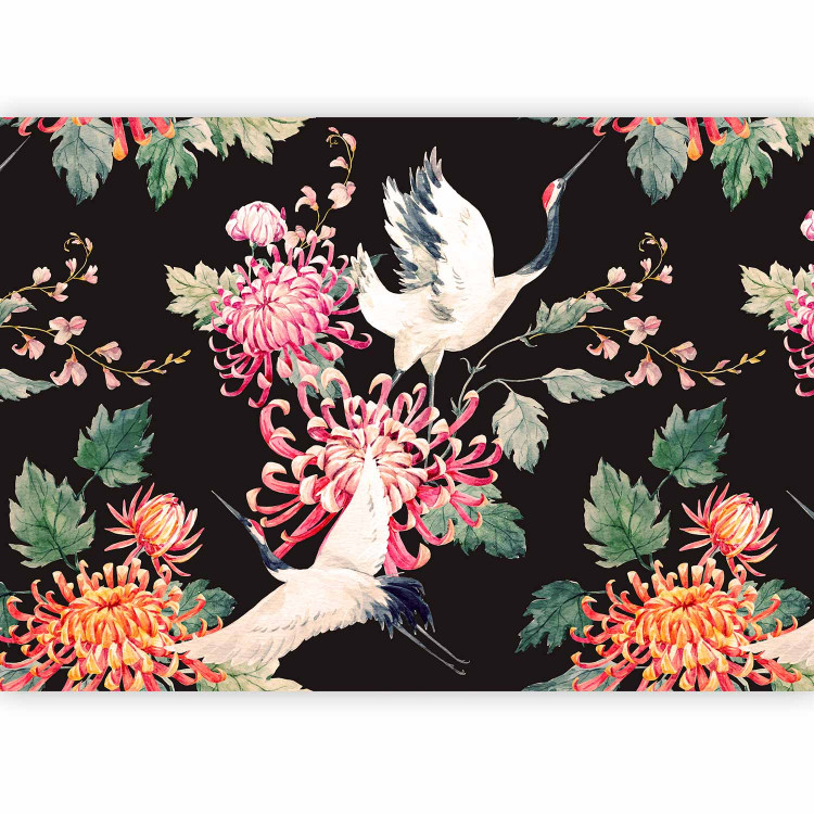 Wall Mural Land of freedom - birds and colourful flowers motif on a black background 98239 additionalImage 5