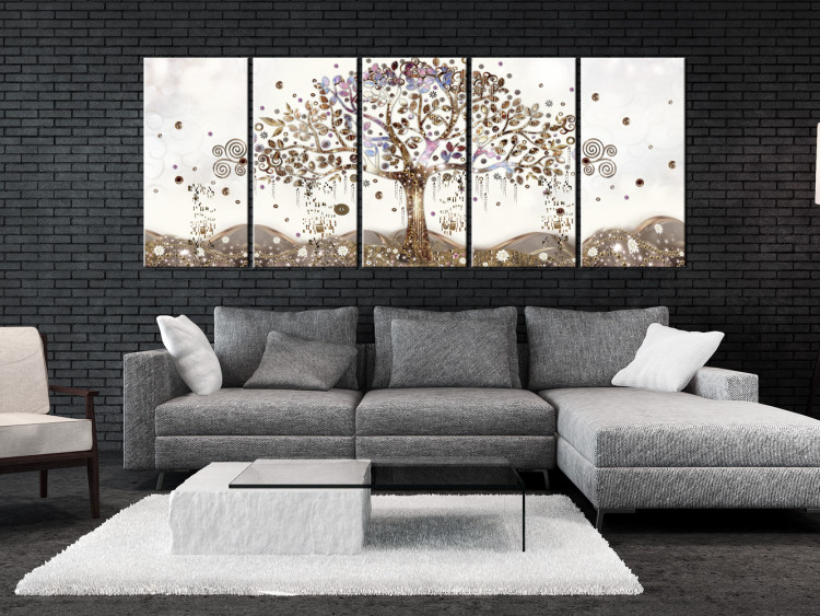Canvas Art Print Geometric Tree (5-piece) - Artistic Abstraction in Gold 106749 additionalImage 3