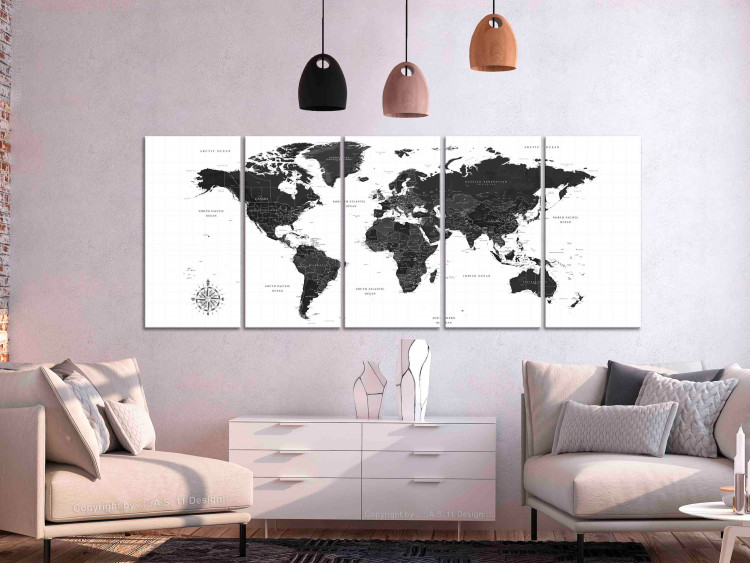 Canvas Black and White Map (5 Parts) Narrow 108449 additionalImage 3