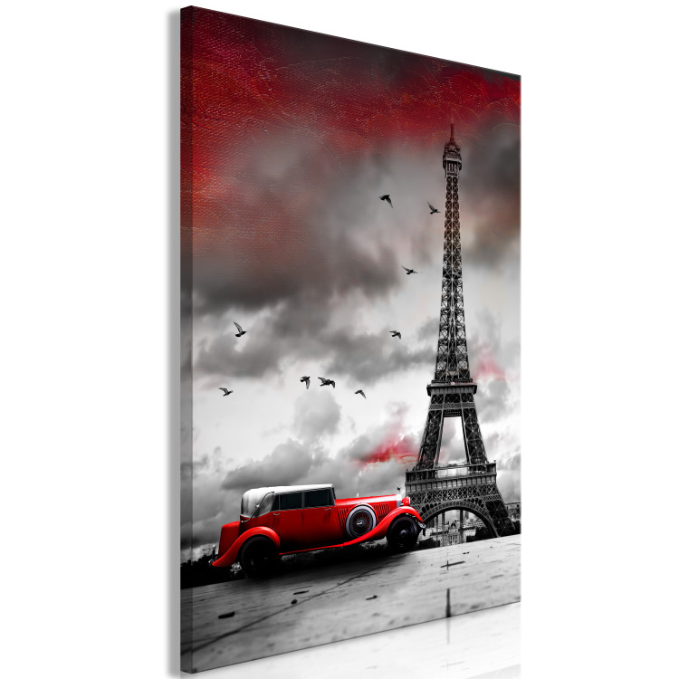 Canvas Red Car in Paris (1 Part) Vertical 113749 additionalImage 2