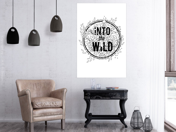 Wall Poster Into the Wild - black and white composition with a floral motif and texts 116349 additionalImage 23