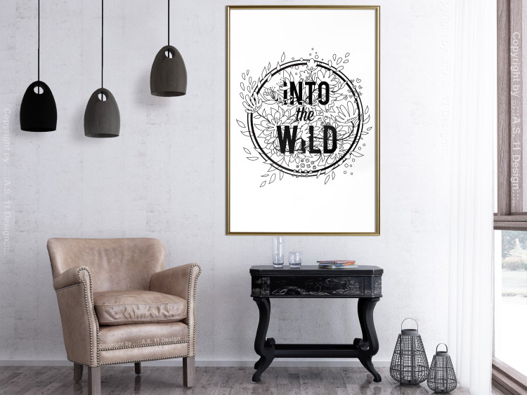Wall Poster Into the Wild - black and white composition with a floral motif and texts 116349 additionalImage 5