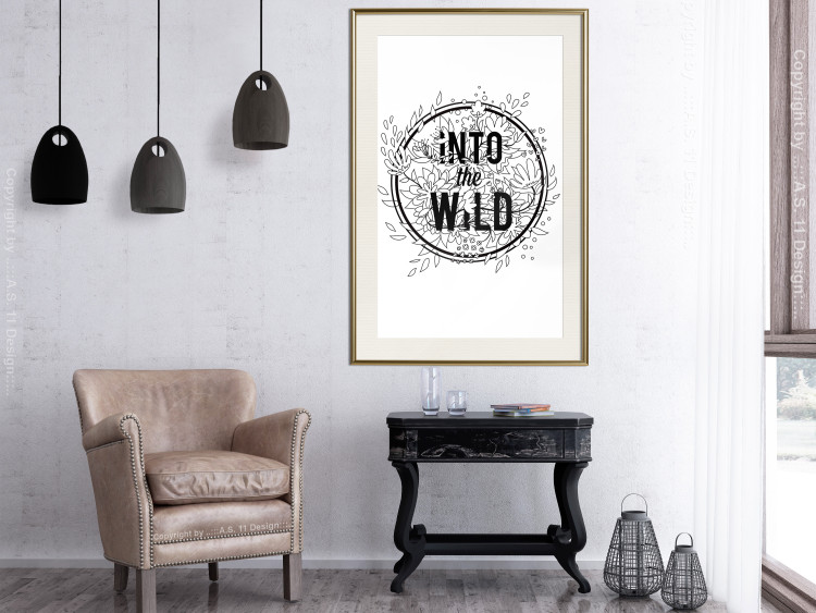 Wall Poster Into the Wild - black and white composition with a floral motif and texts 116349 additionalImage 21