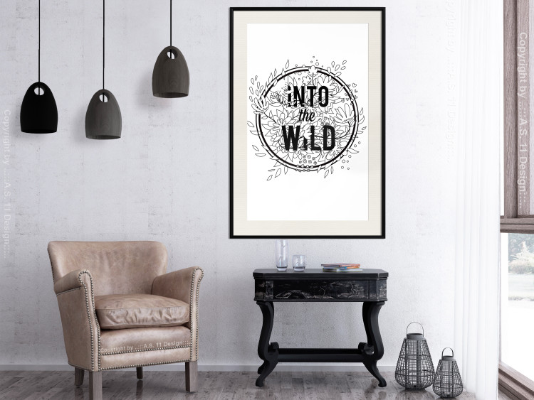 Wall Poster Into the Wild - black and white composition with a floral motif and texts 116349 additionalImage 22