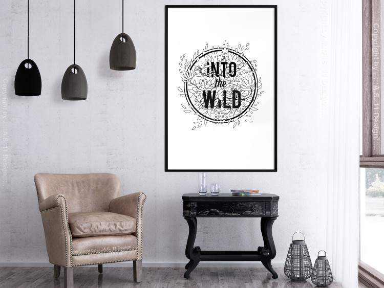 Wall Poster Into the Wild - black and white composition with a floral motif and texts 116349 additionalImage 6