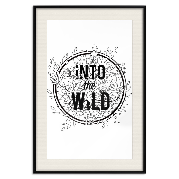 Wall Poster Into the Wild - black and white composition with a floral motif and texts 116349 additionalImage 18