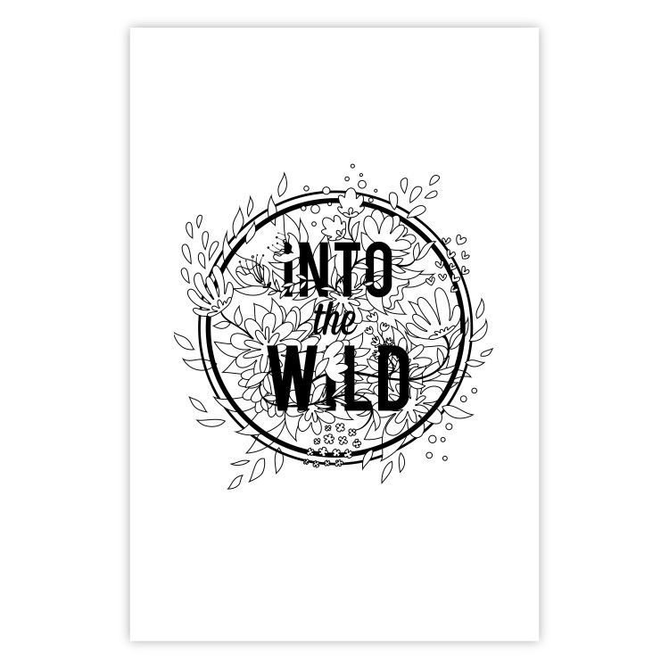 Wall Poster Into the Wild - black and white composition with a floral motif and texts 116349 additionalImage 25
