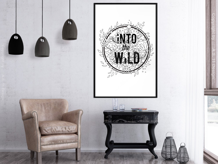 Wall Poster Into the Wild - black and white composition with a floral motif and texts 116349 additionalImage 5