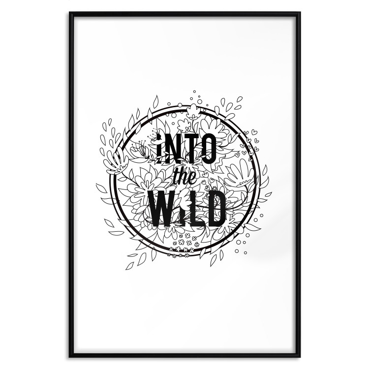 Wall Poster Into the Wild - black and white composition with a floral motif and texts 116349 additionalImage 17