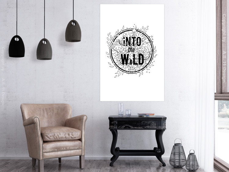 Wall Poster Into the Wild - black and white composition with a floral motif and texts 116349 additionalImage 2