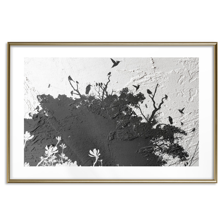 Poster Shadow of Nature - black and white landscape of tree and birds on a rough background 117249 additionalImage 16