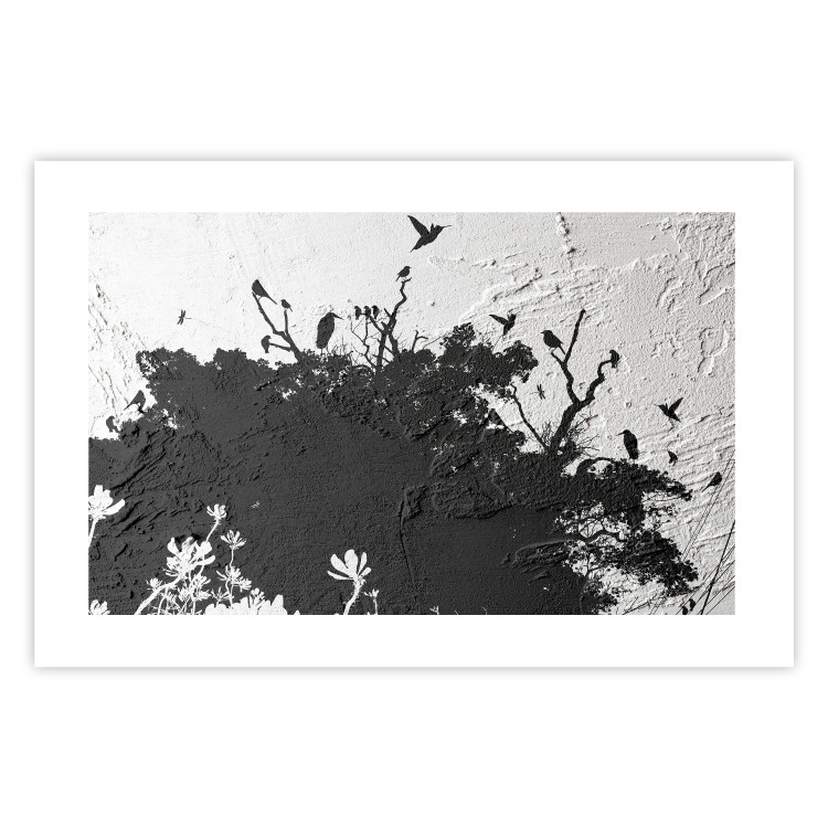 Poster Shadow of Nature - black and white landscape of tree and birds on a rough background 117249 additionalImage 19