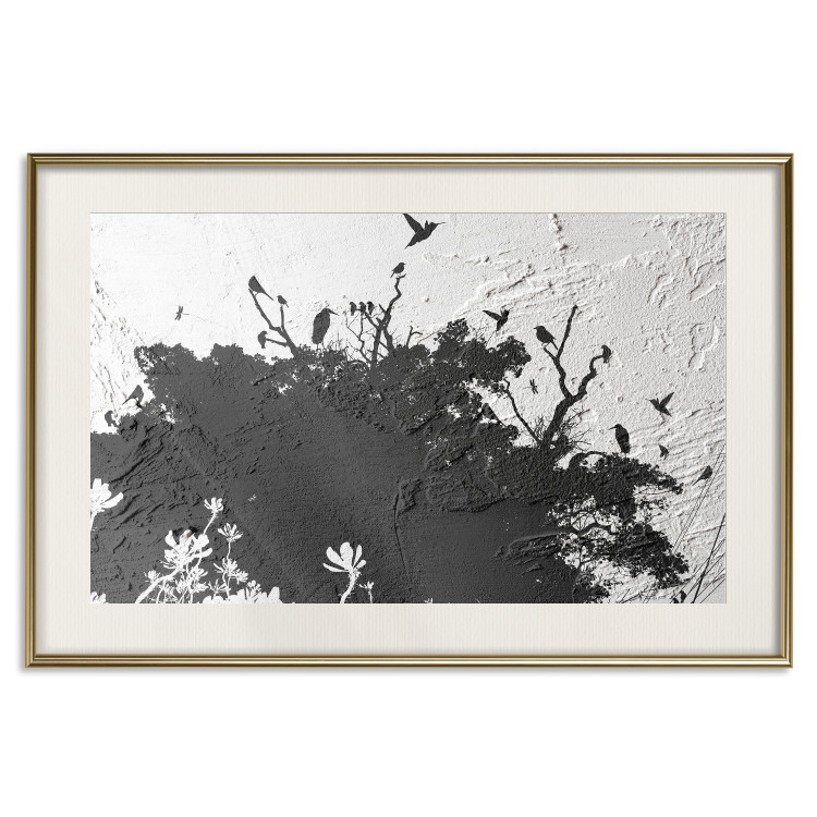 Poster Shadow of Nature - black and white landscape of tree and birds on a rough background 117249 additionalImage 19
