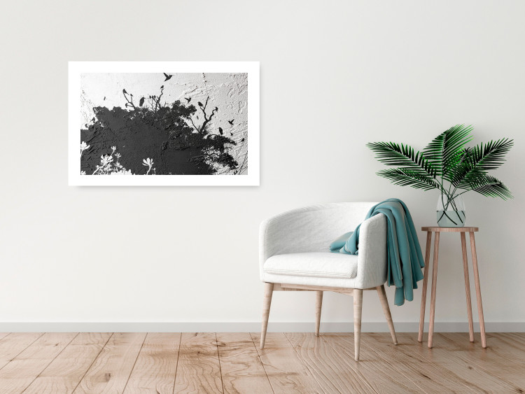 Poster Shadow of Nature - black and white landscape of tree and birds on a rough background 117249 additionalImage 2