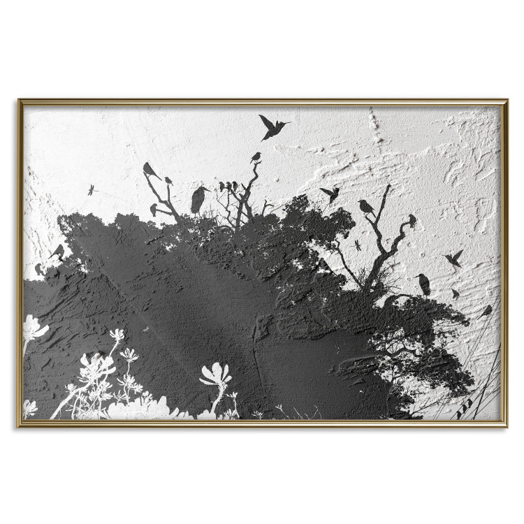 Poster Shadow of Nature - black and white landscape of tree and birds on a rough background 117249 additionalImage 16