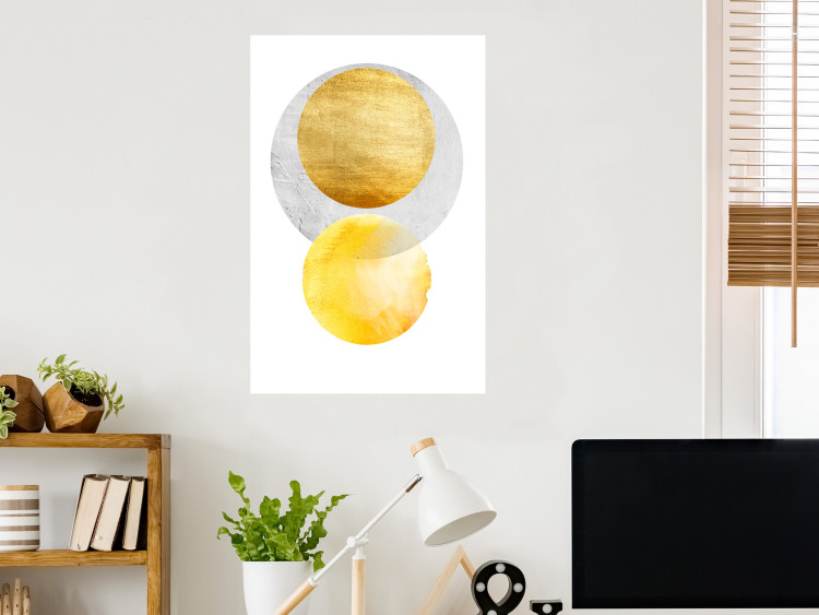 Wall Poster Lost Balls - simple geometric abstraction in gold and gray circles 117349 additionalImage 18