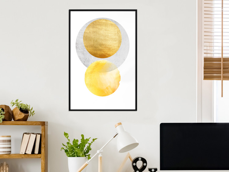 Wall Poster Lost Balls - simple geometric abstraction in gold and gray circles 117349 additionalImage 3