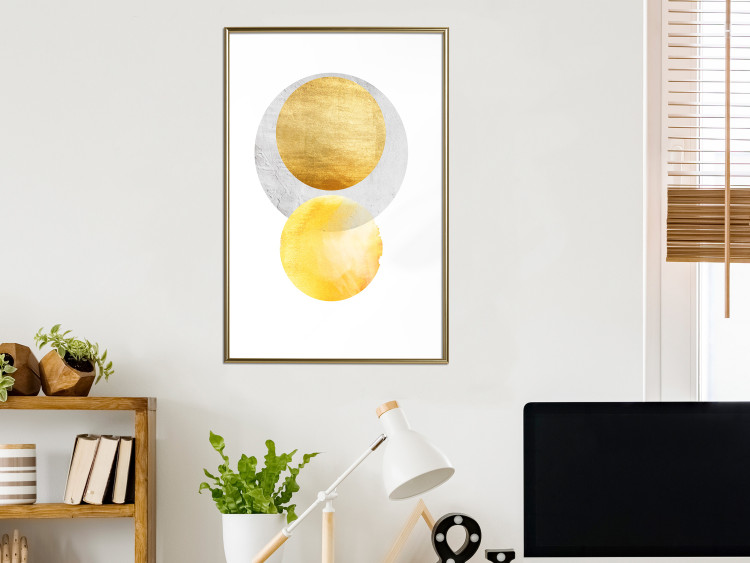 Wall Poster Lost Balls - simple geometric abstraction in gold and gray circles 117349 additionalImage 13