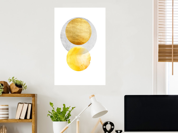 Wall Poster Lost Balls - simple geometric abstraction in gold and gray circles 117349 additionalImage 2