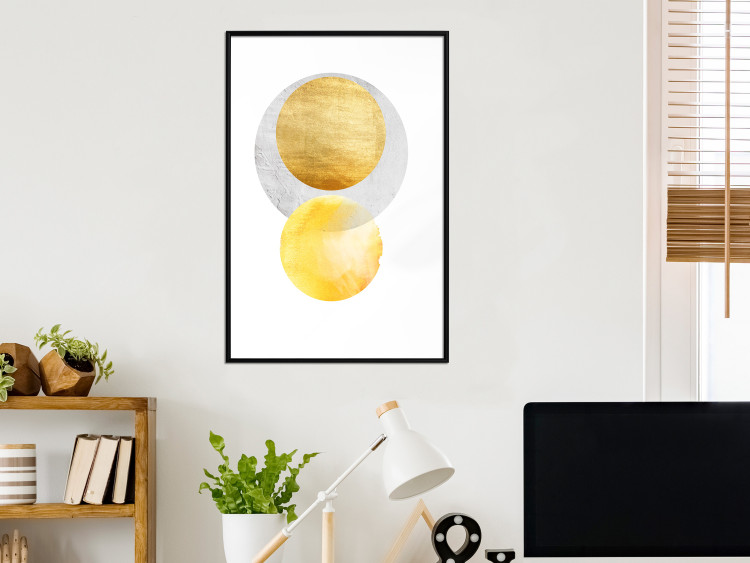 Wall Poster Lost Balls - simple geometric abstraction in gold and gray circles 117349 additionalImage 4