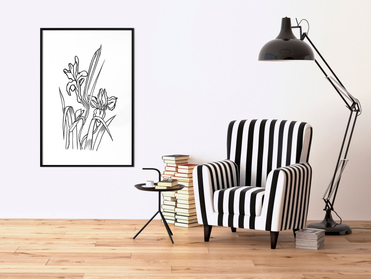 Wall Poster Iris in Love - black and white composition in line art with spring flowers 119049 additionalImage 6