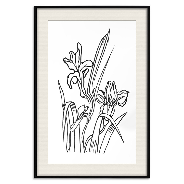 Wall Poster Iris in Love - black and white composition in line art with spring flowers 119049 additionalImage 23