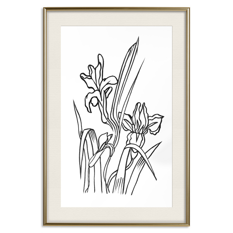 Wall Poster Iris in Love - black and white composition in line art with spring flowers 119049 additionalImage 24