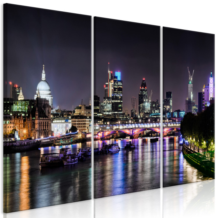 Canvas Print Triptych on the river in London - photo of the night city with bridge 123649 additionalImage 2