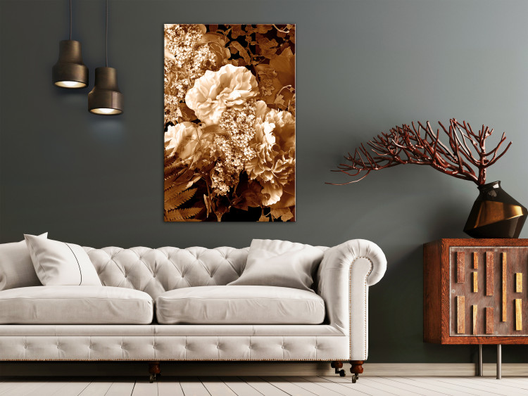 Canvas Art Print Autumn bouquet of flowers - a photograph of flowers in sepia colour 123849 additionalImage 3