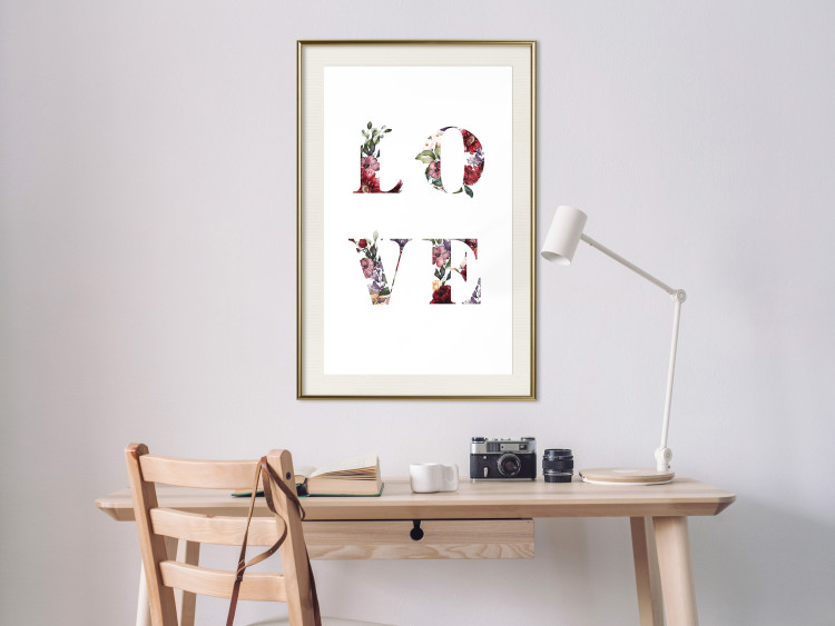 Poster Love in Flowers - text with colorful flowers in English inscription 124449 additionalImage 21