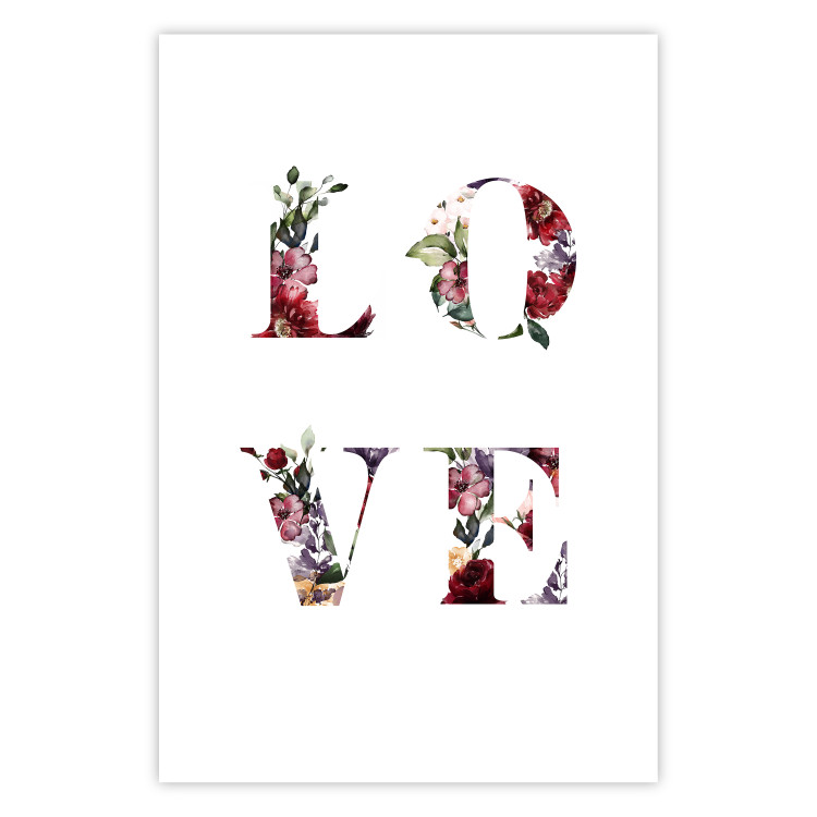 Poster Love in Flowers - text with colorful flowers in English inscription 124449