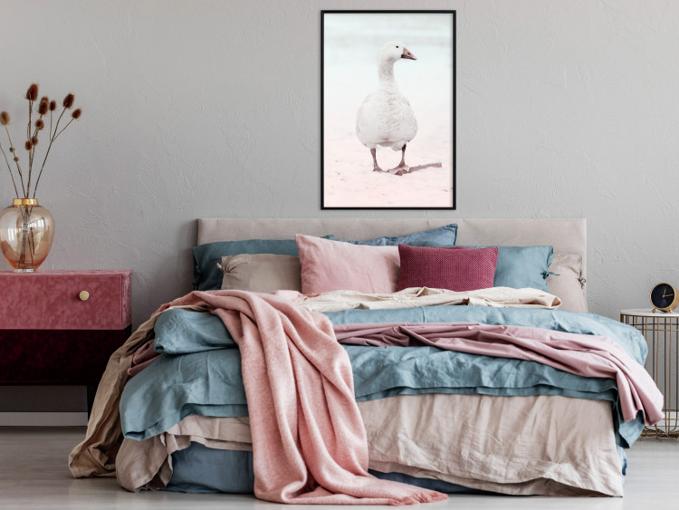 Wall Poster Winter Duckling - white duck walking on sand in winter colors 124949 additionalImage 3
