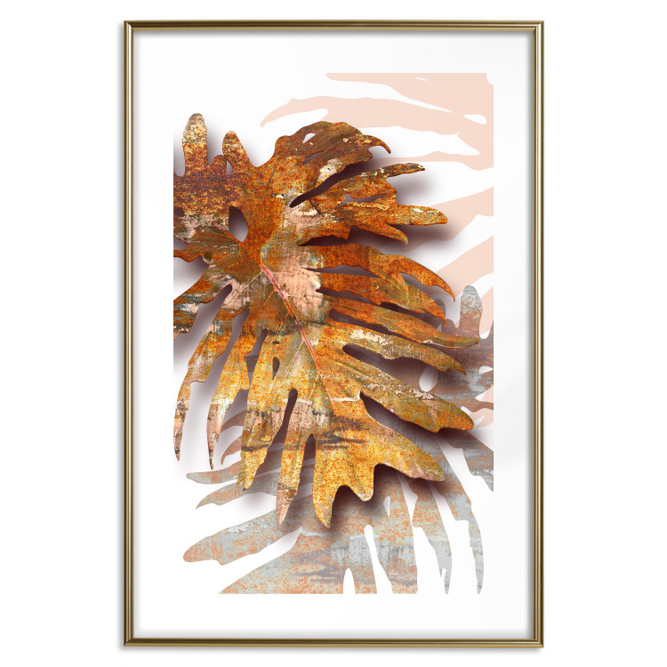 Wall Poster Autumn Memories - autumn leaf with a brown metallic texture 125449 additionalImage 27