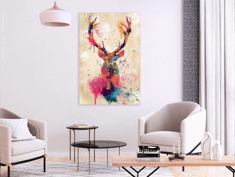 Canvas Watercolor Deer (1-part) vertical - abstract colorful animal 128949 additionalImage 3