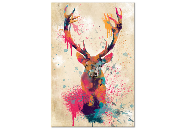 Canvas Watercolor Deer (1-part) vertical - abstract colorful animal 128949