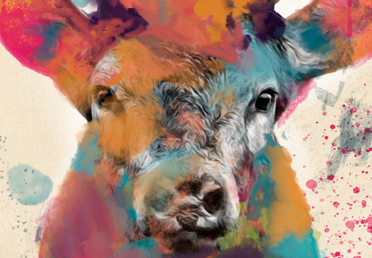 Canvas Watercolor Deer (1-part) vertical - abstract colorful animal 128949 additionalImage 4