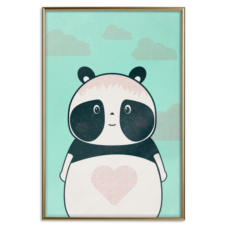Poster Caring Panda - cute panda with a heart on light blue background 129549 additionalImage 16